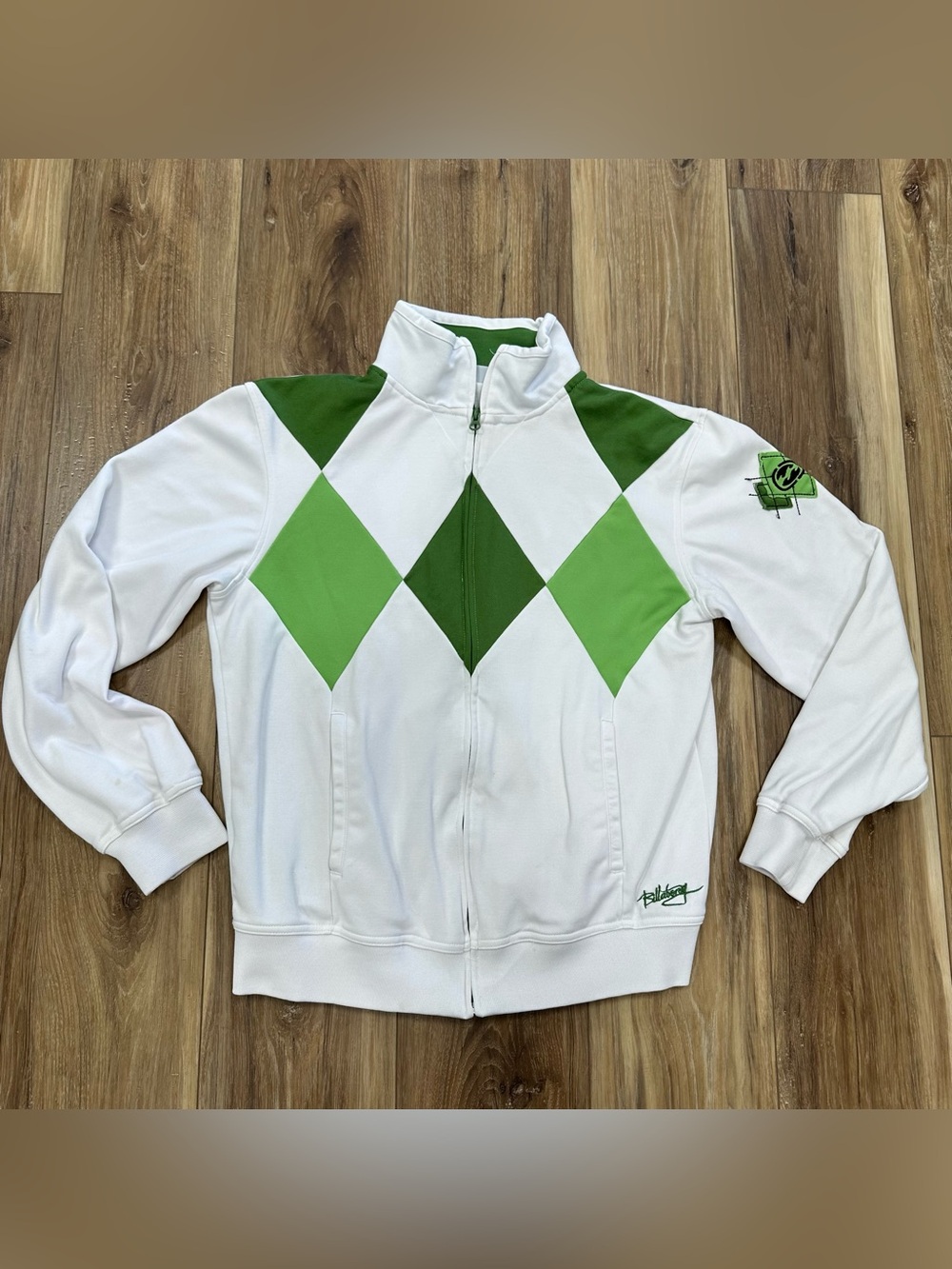 Vintage Y2K Billabong Diamond Full Zip Track Jacket White Green Large